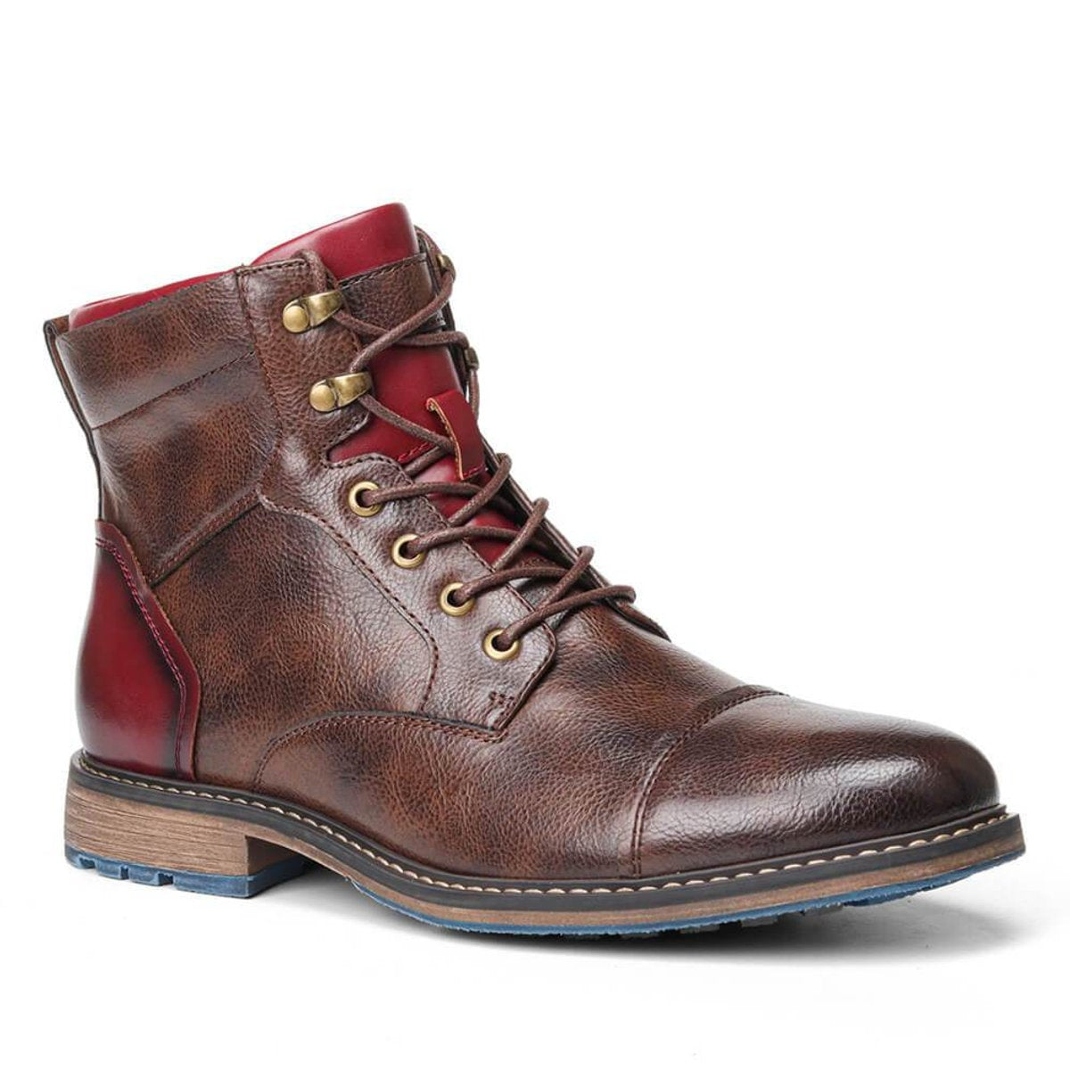 Men's Lace-Up Ankle Oxford Boots with Side Zipper – Brown Leather, Modern Design