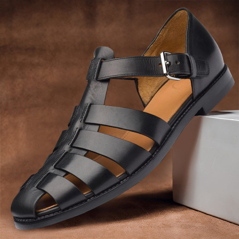 Men's Leather Sandals with Adjustable Strap