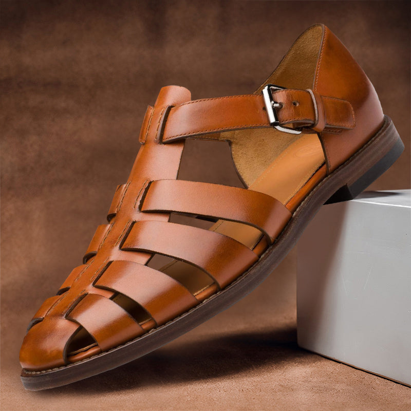 Men's Leather Sandals with Adjustable Strap