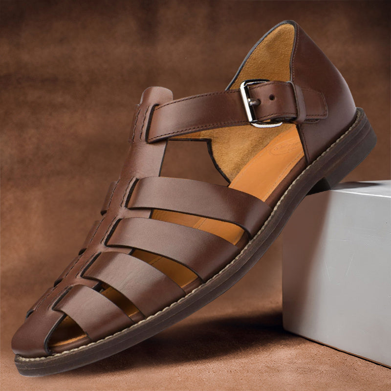 Men's Leather Sandals with Adjustable Strap