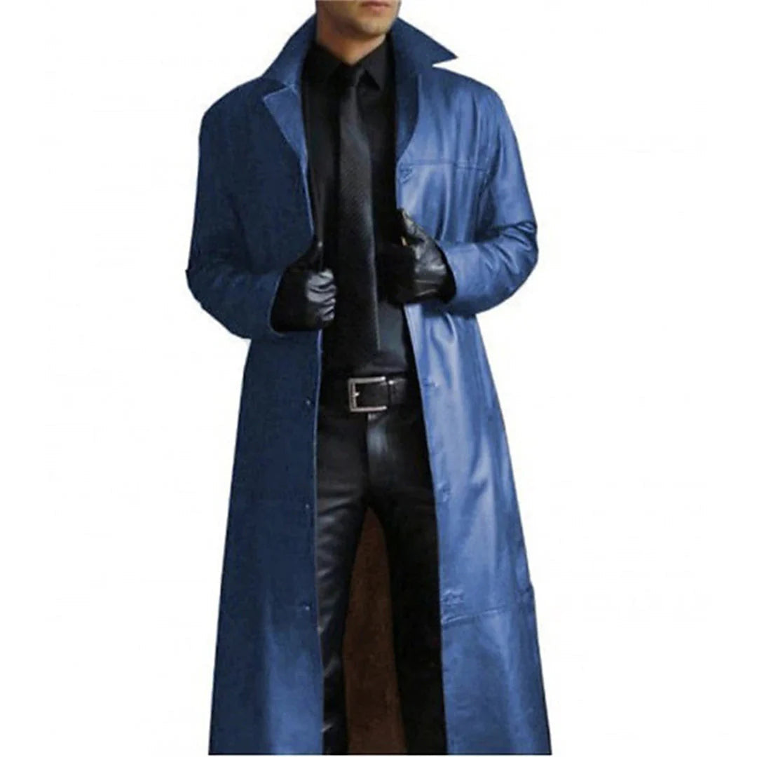Men's Long Faux Leather Winter Coat