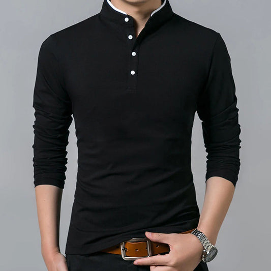 Men's Long-Sleeve Slim-Fit Polo Shirt