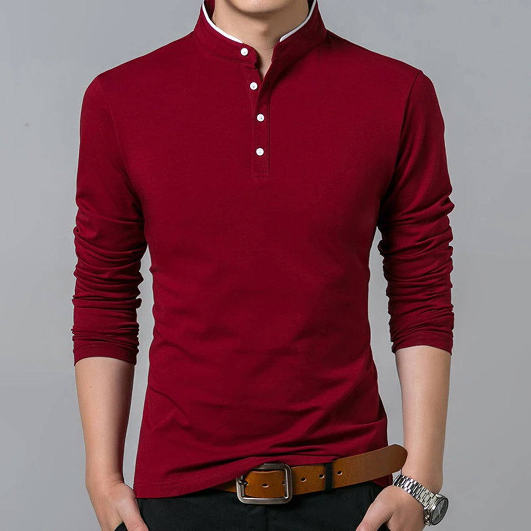 Men's Long-Sleeve Slim-Fit Polo Shirt