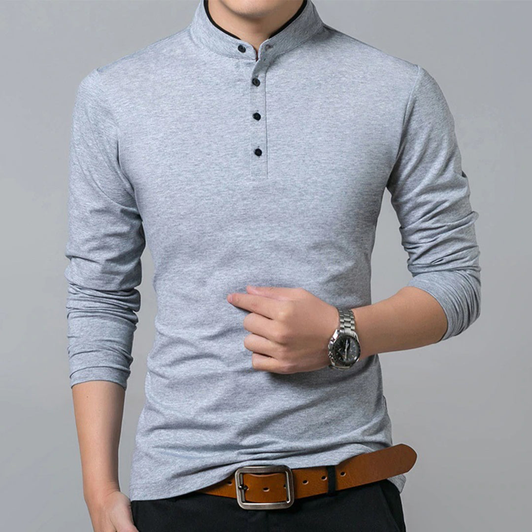 Men's Long-Sleeve Slim-Fit Polo Shirt