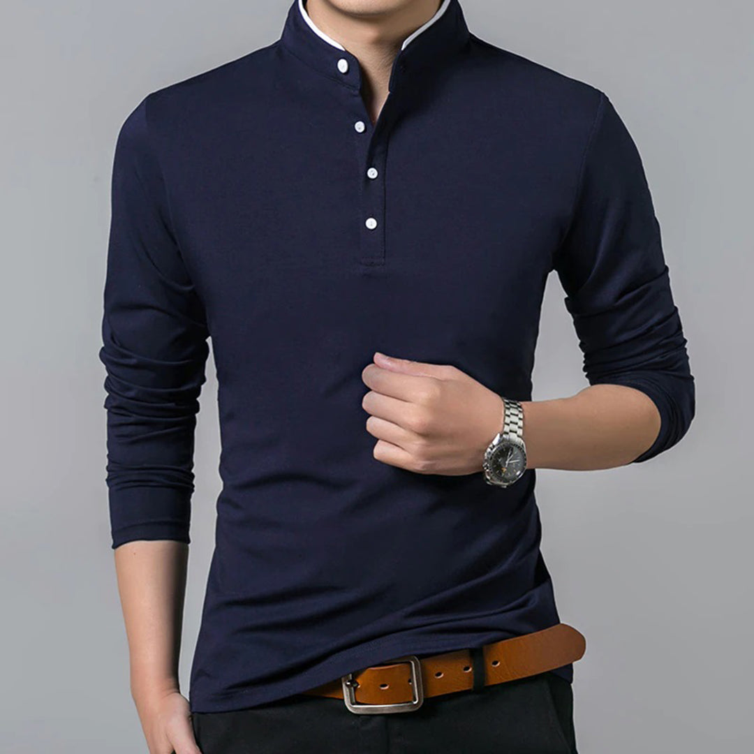 Men's Long-Sleeve Slim-Fit Polo Shirt