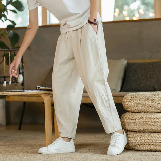 Men's Loose Fit Cropped Drawstring Trousers