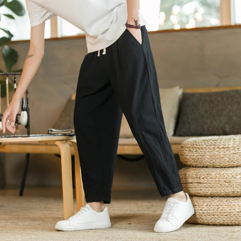 Men's Loose Fit Cropped Drawstring Trousers
