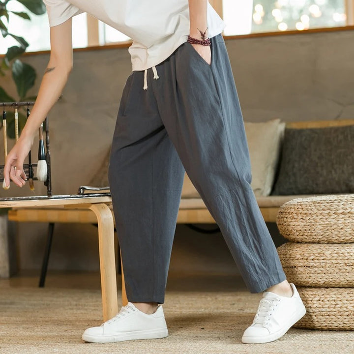 Men's Loose Fit Cropped Drawstring Trousers