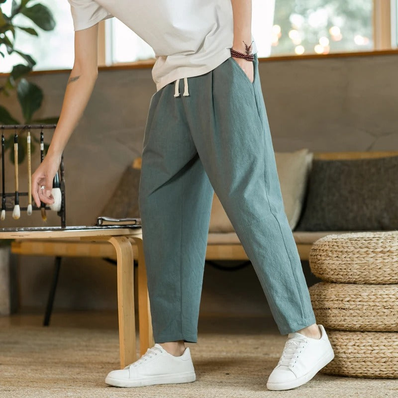 Men's Loose Fit Cropped Drawstring Trousers