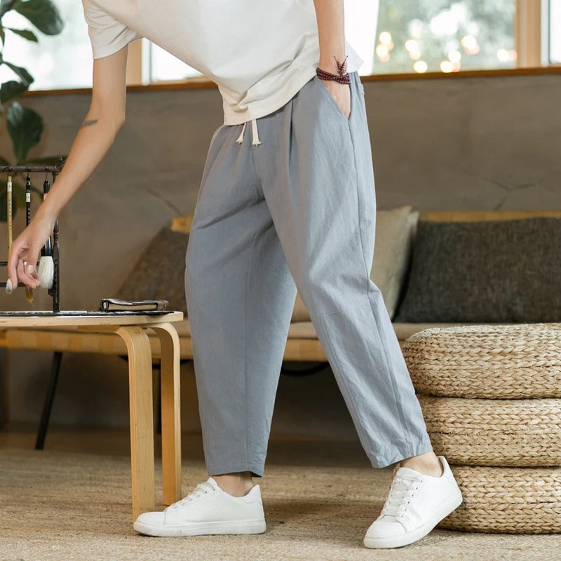 Men's Loose Fit Cropped Drawstring Trousers