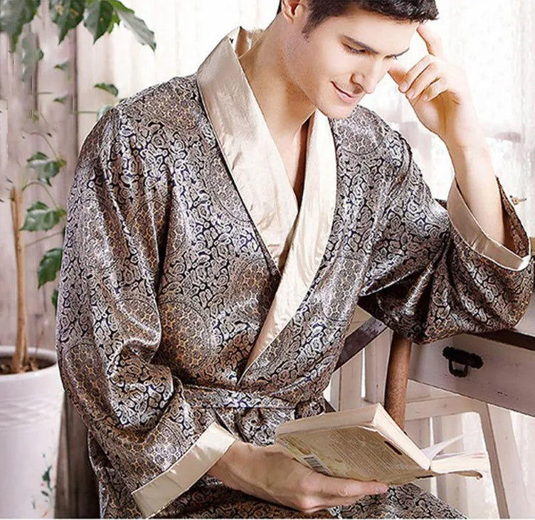 Men's Luxury Kimono Bathrobe with Oriental Design