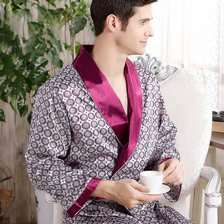Men's Luxury Kimono Bathrobe with Oriental Design