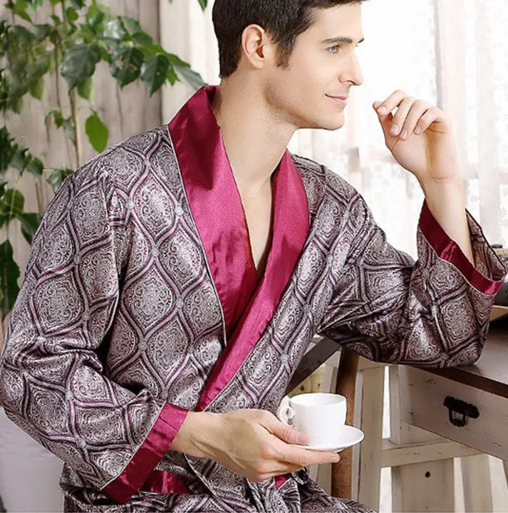 Men's Luxury Kimono Bathrobe with Oriental Design