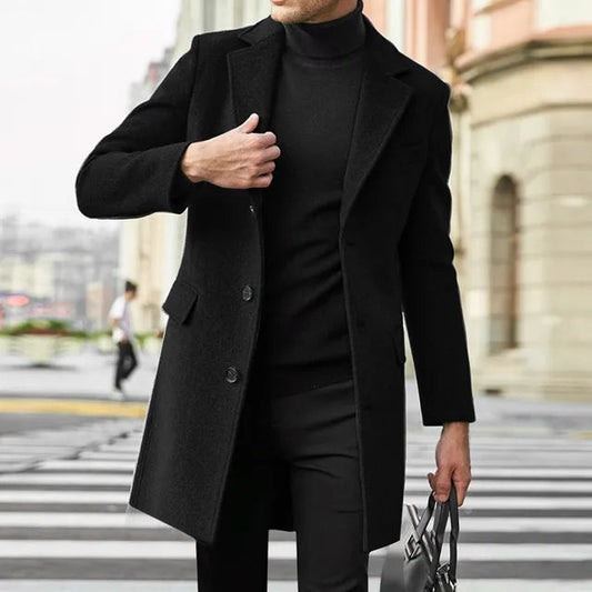 Men's Mid-Length Notched Lapel Overcoat