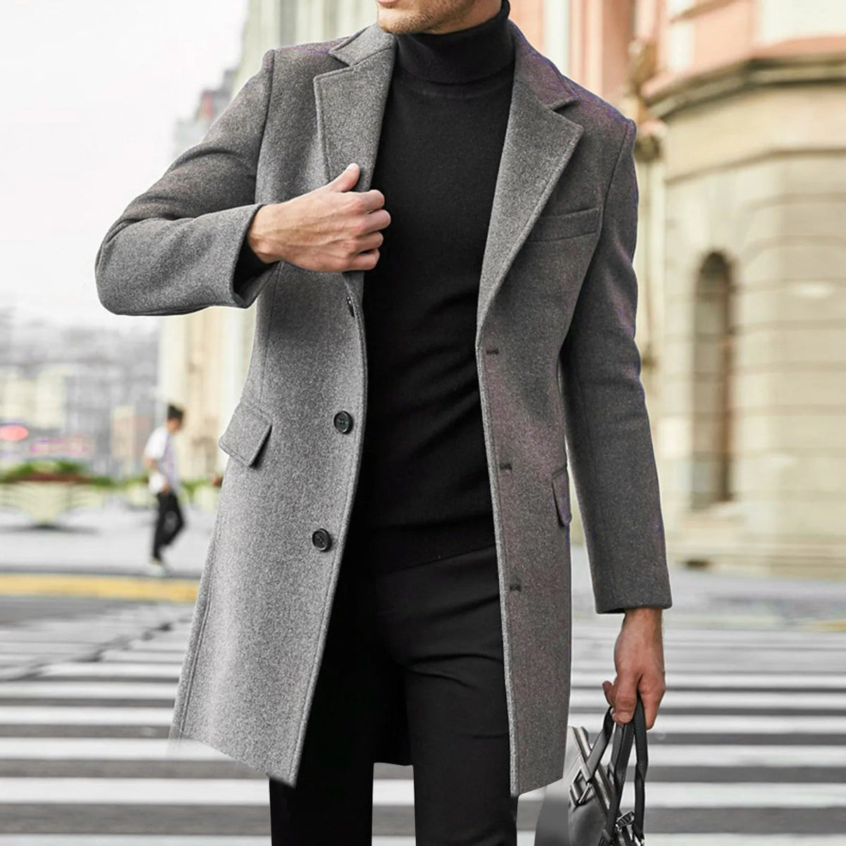 Men's Mid-Length Notched Lapel Overcoat