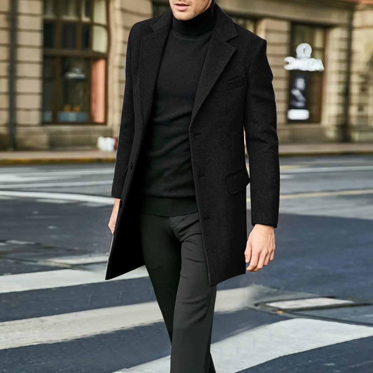 Men's Mid-Length Notched Lapel Overcoat