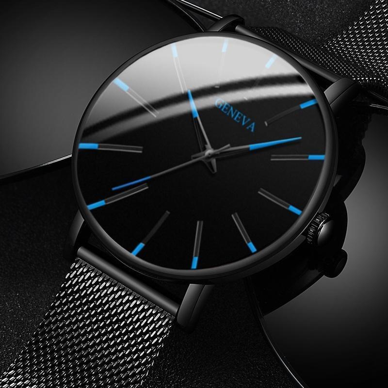 Men's Minimalist Analogue Watch with Blue Accents