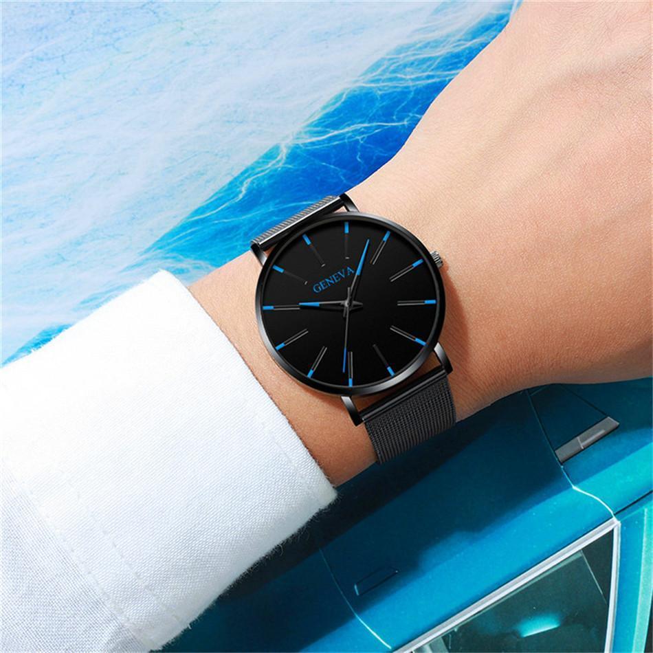 Men's Minimalist Analogue Watch with Blue Accents