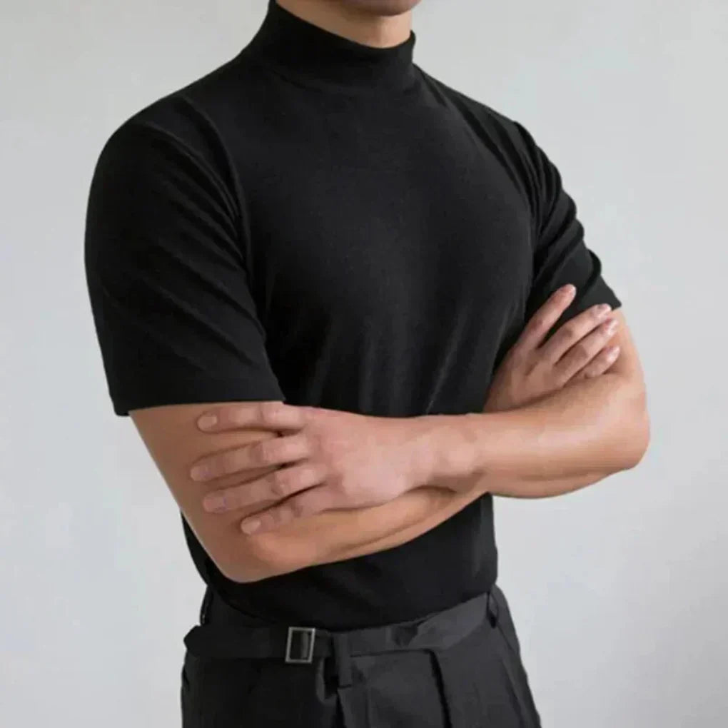 Men's Mock Neck Short Sleeve Knit T-Shirt