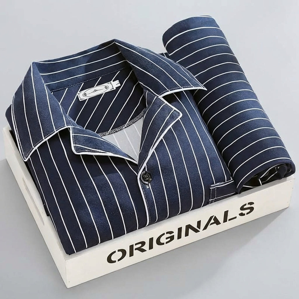 Men's Pajama Set with Button-Down Shirt and Plaid Pants