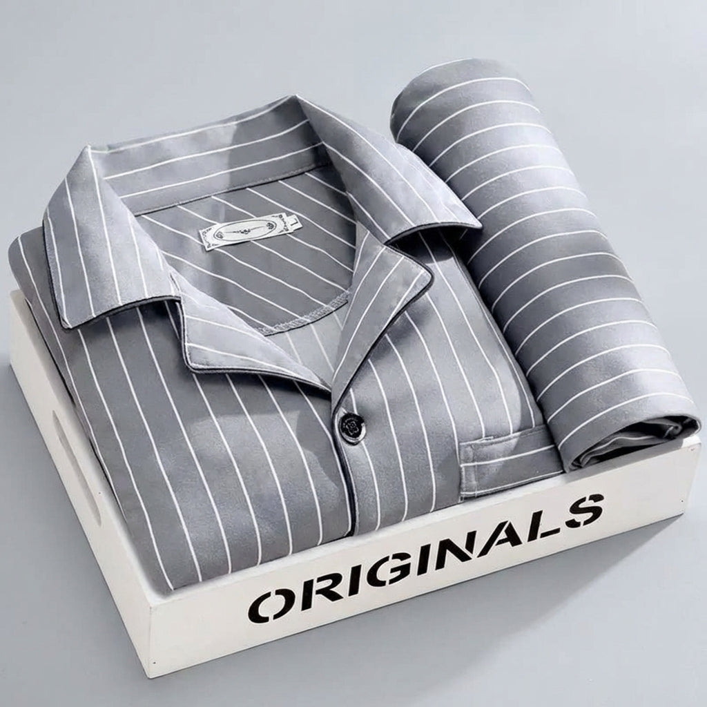 Men's Pajama Set with Button-Down Shirt and Plaid Pants
