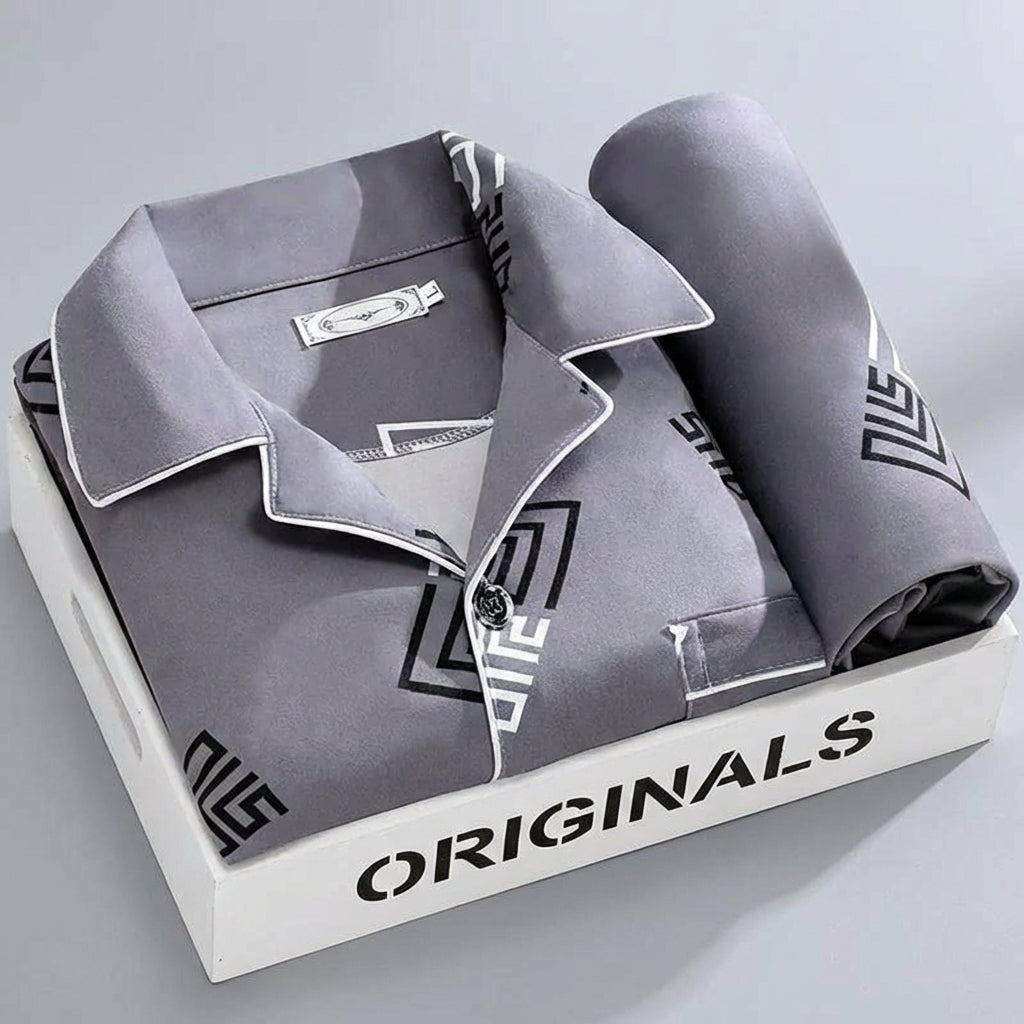 Men's Pajama Set with Button-Down Shirt and Plaid Pants