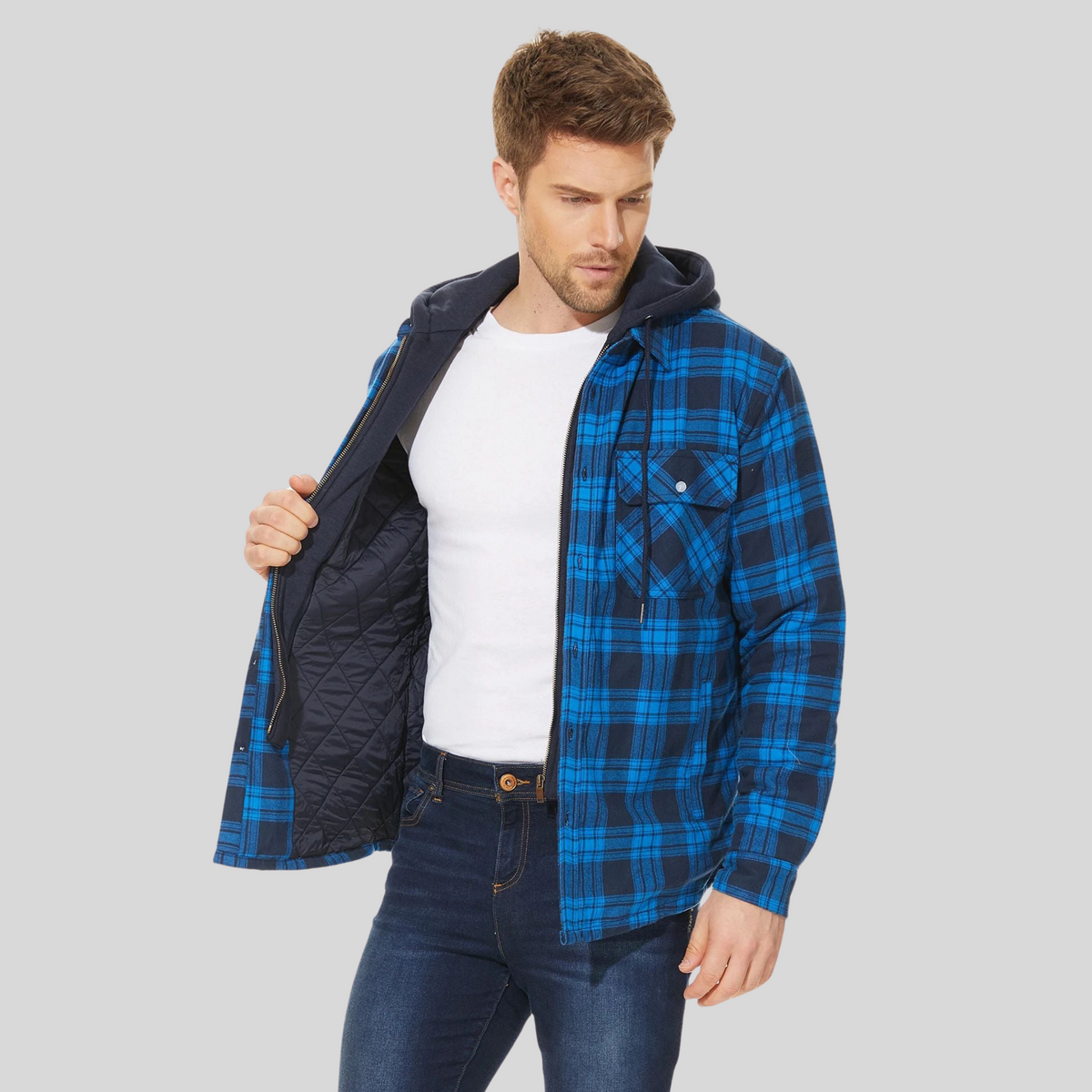 Men's Plaid Hooded Jacket