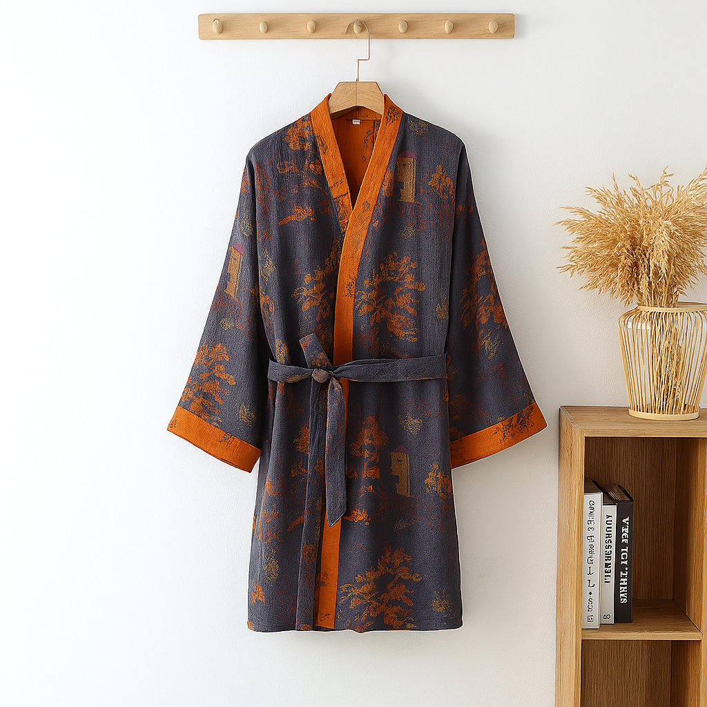 Men's Printed Kimono Robe with Belt
