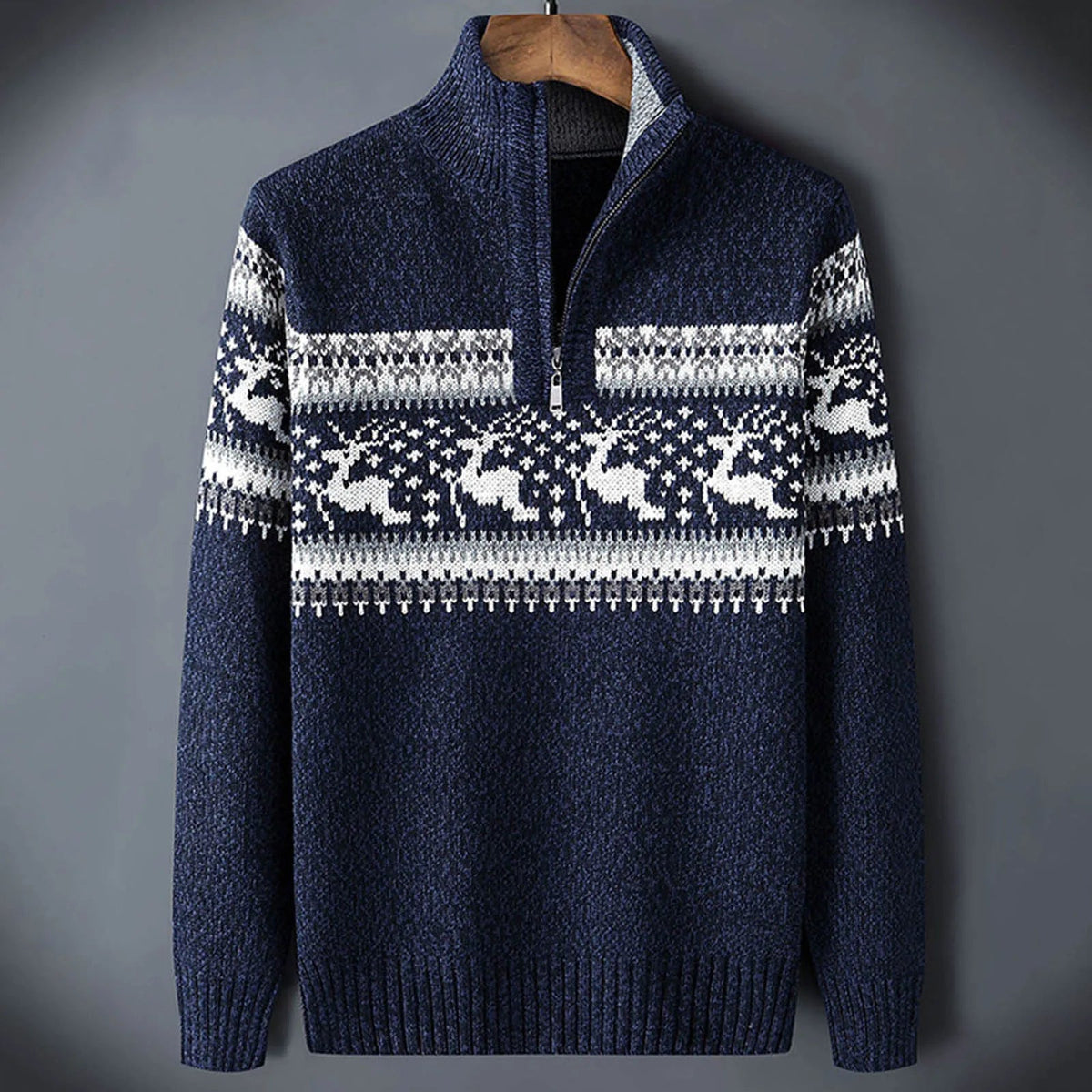 Men's Quarter-Zip Patterned Sweater