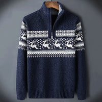 Men's Quarter-Zip Patterned Sweater