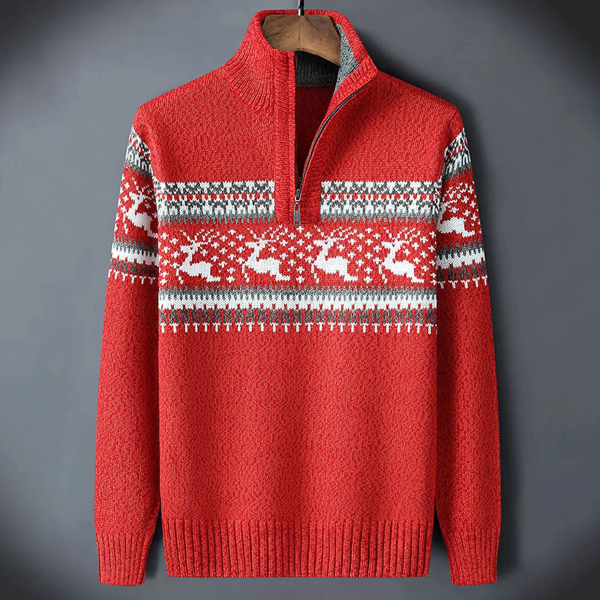 Men's Quarter-Zip Patterned Sweater