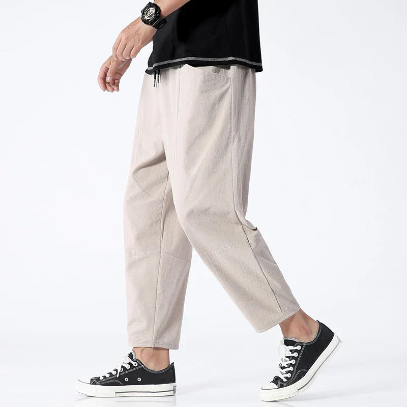 Men's Relaxed Fit Cropped Drawstring Trousers
