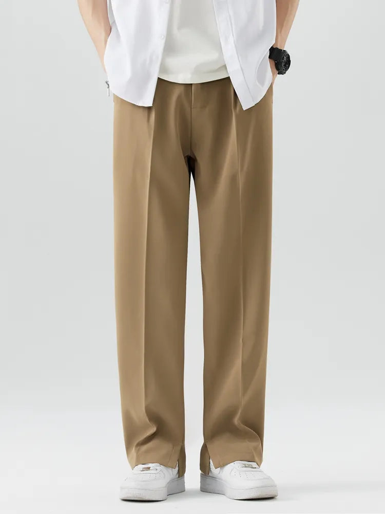 Men's Relaxed Fit Straight Leg Full-Length Trousers in Soft and Breathable Fabric