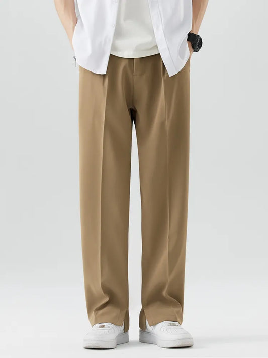 Men's Relaxed Fit Straight Leg Full-Length Trousers in Soft and Breathable Fabric