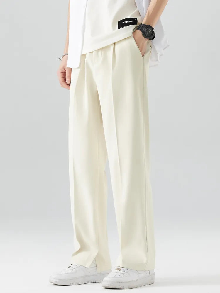 Men's Relaxed Fit Straight Leg Full-Length Trousers in Soft and Breathable Fabric