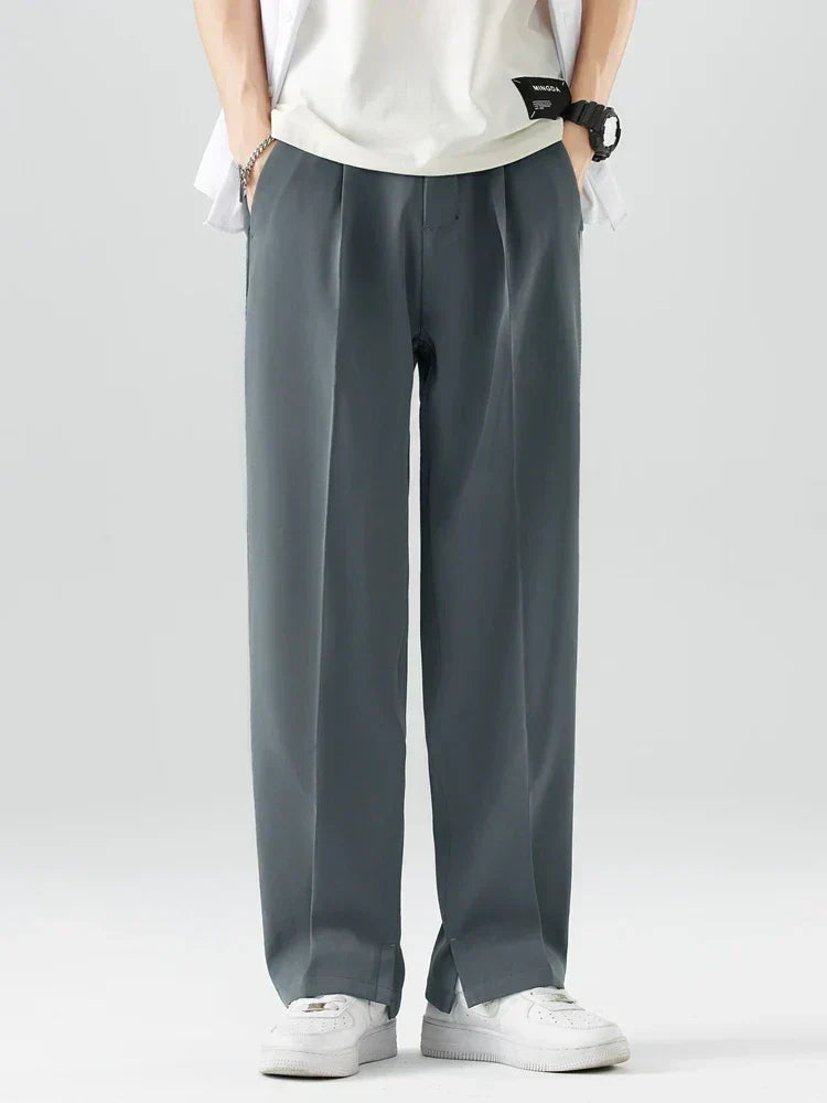 Men's Relaxed Fit Straight Leg Full-Length Trousers in Soft and Breathable Fabric