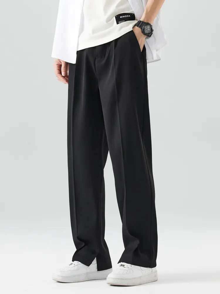 Men's Relaxed Fit Straight Leg Full-Length Trousers in Soft and Breathable Fabric
