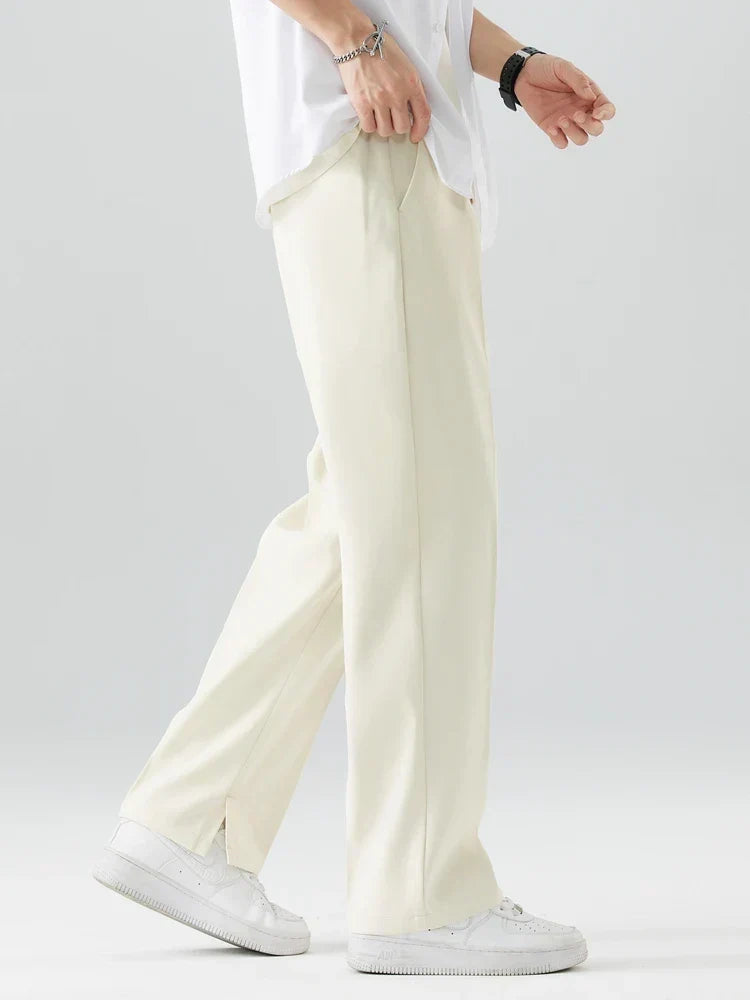 Men's Relaxed Fit Straight Leg Full-Length Trousers in Soft and Breathable Fabric