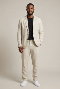 Men's Relaxed-Fit Two-Piece Linen Suit Set