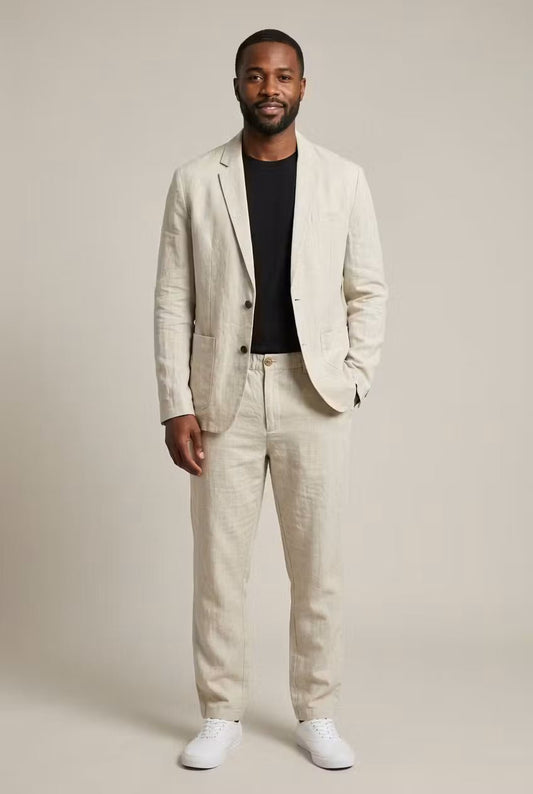 Men's Relaxed-Fit Two-Piece Linen Suit Set