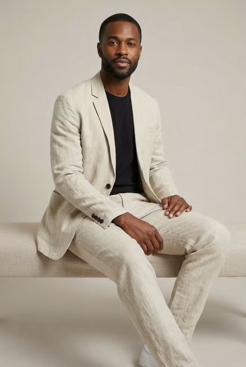 Men's Relaxed-Fit Two-Piece Linen Suit Set