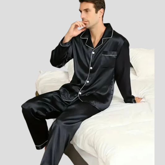Men's Satin Pajama Set with Piping