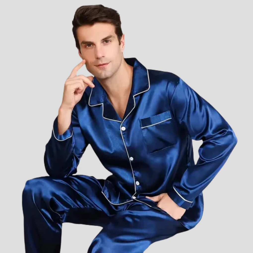 Men's Satin Pajama Set with Piping
