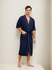 Men's Short Sleeve Bathrobe with Double Pockets
