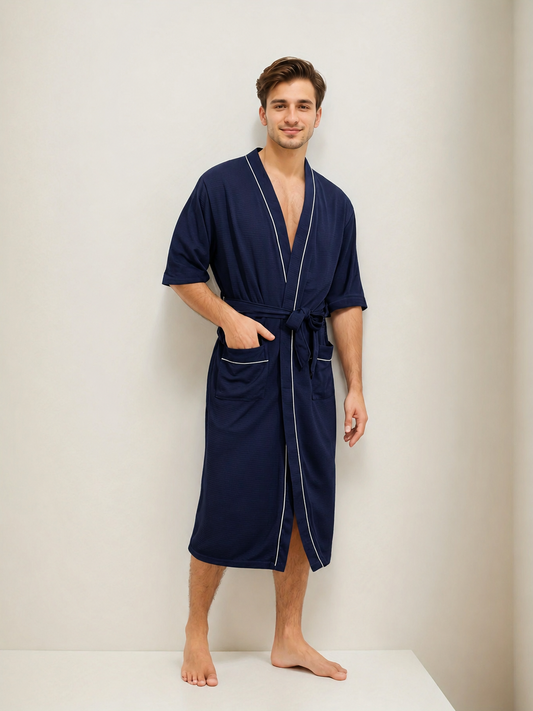 Men's Short Sleeve Bathrobe with Double Pockets