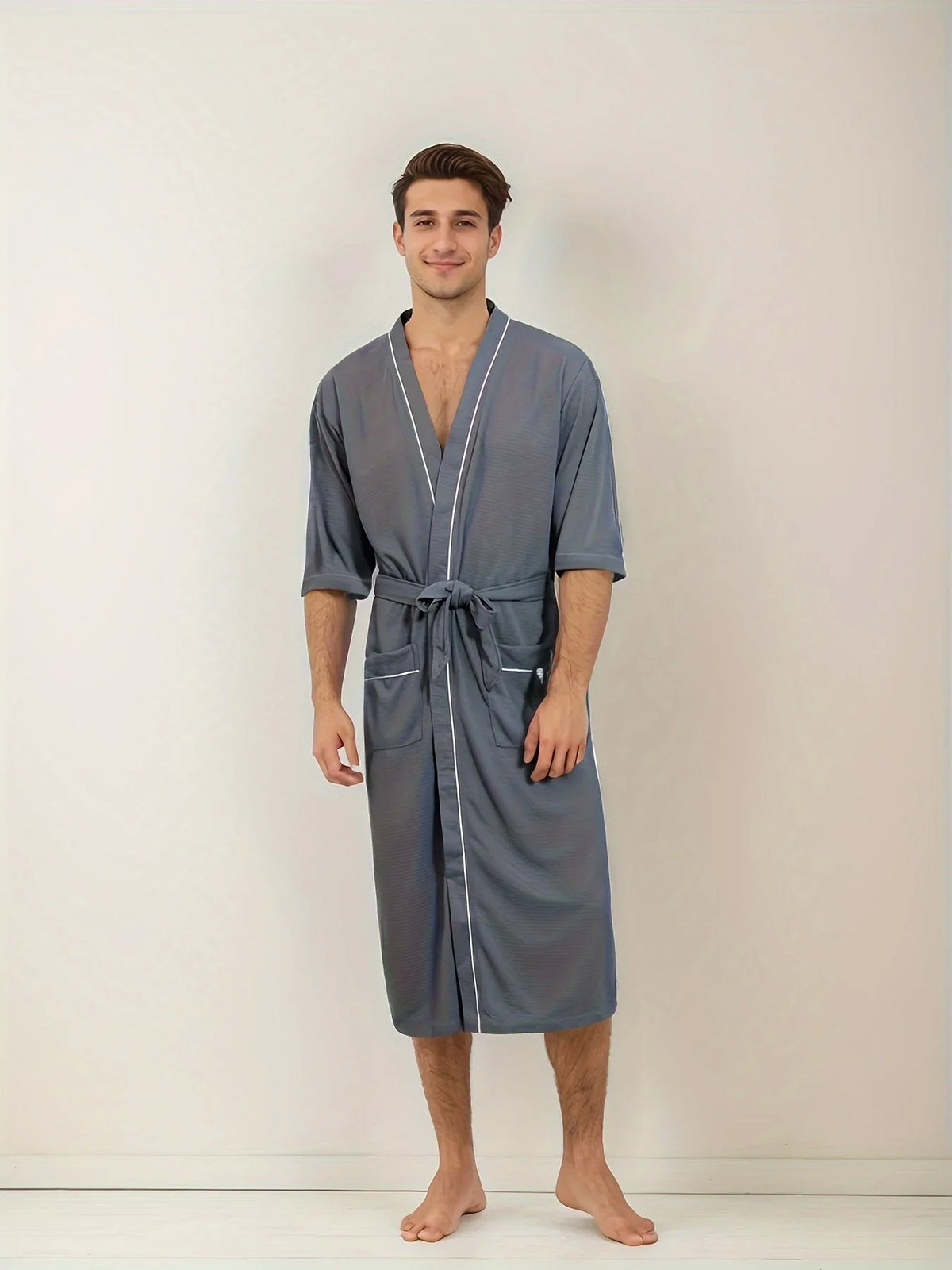Men's Short Sleeve Bathrobe with Double Pockets