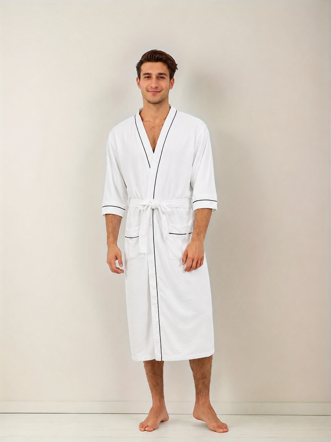 Men's Short Sleeve Bathrobe with Double Pockets