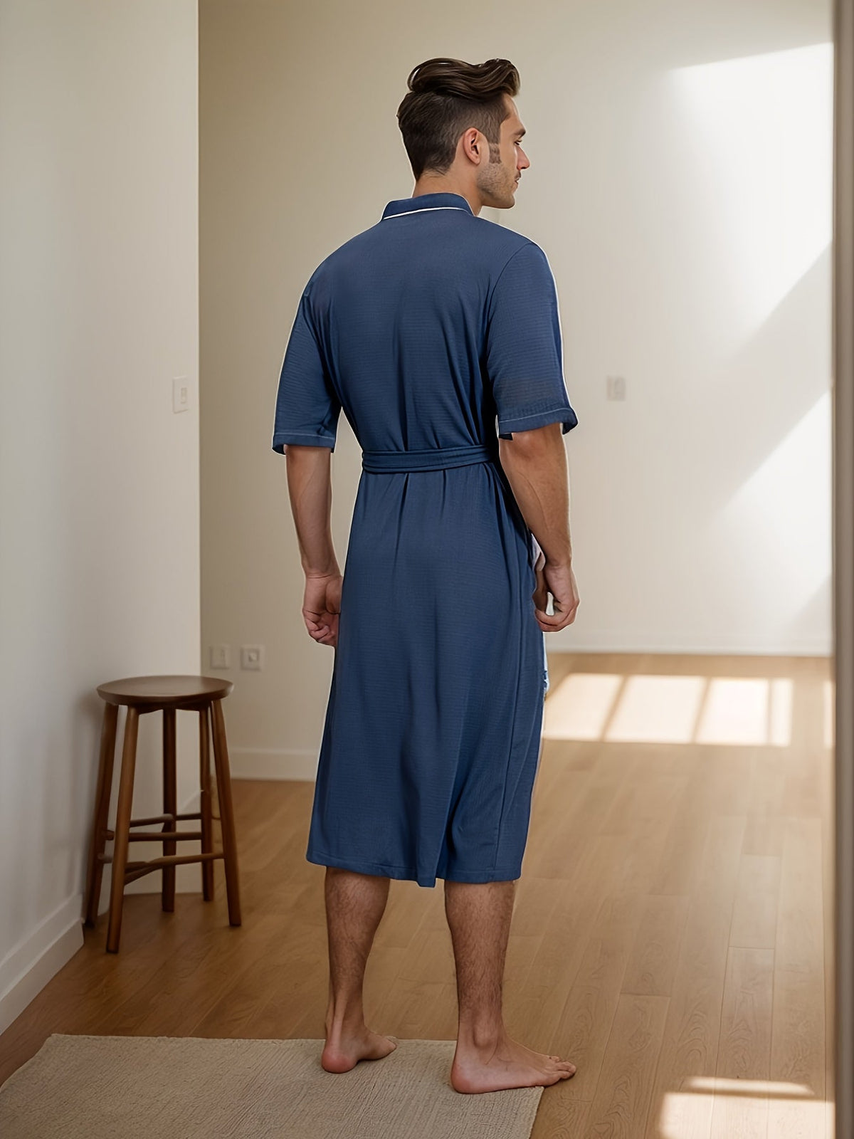 Men's Short Sleeve Bathrobe with Double Pockets