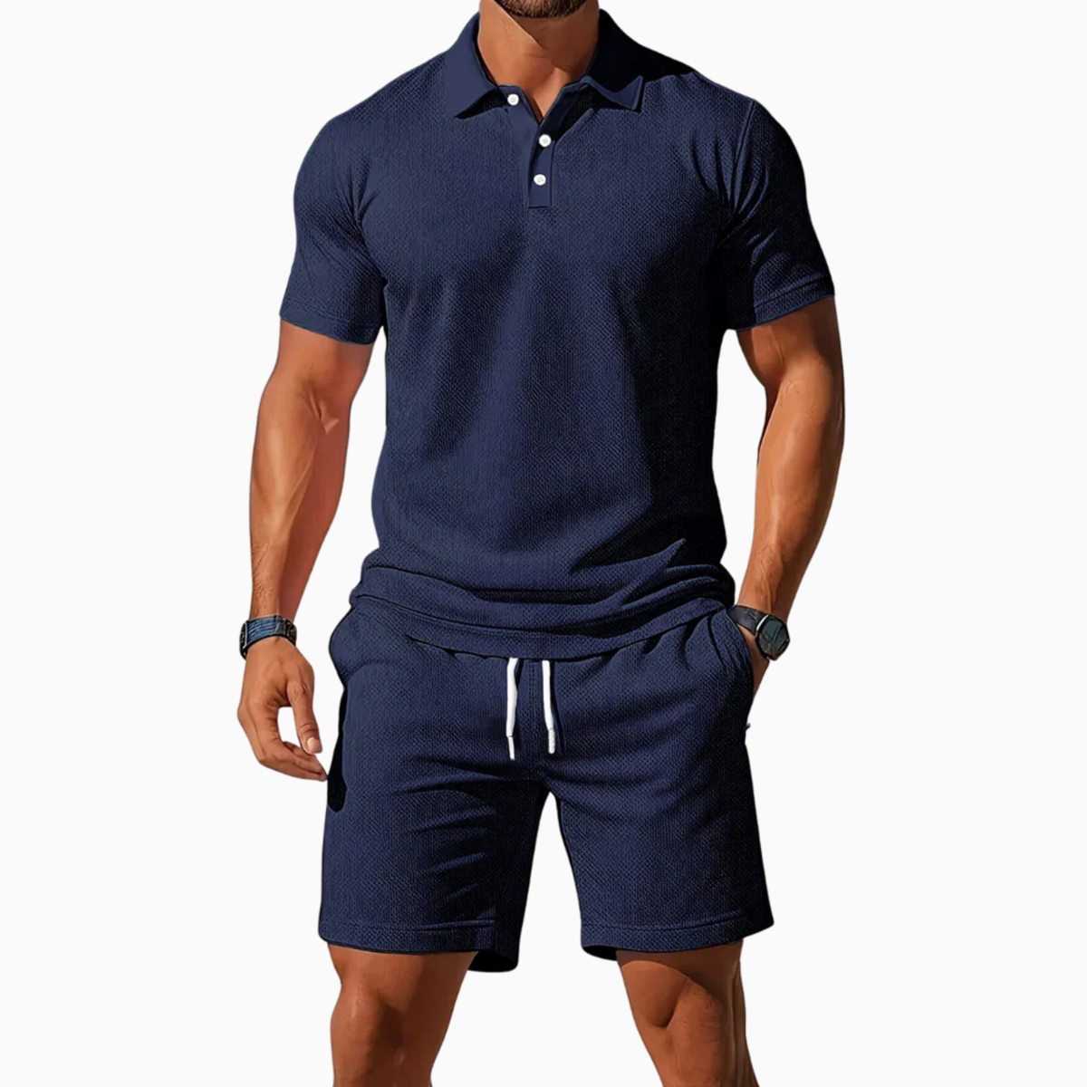 Men's Short Sleeve Polo Shirt and Shorts Set