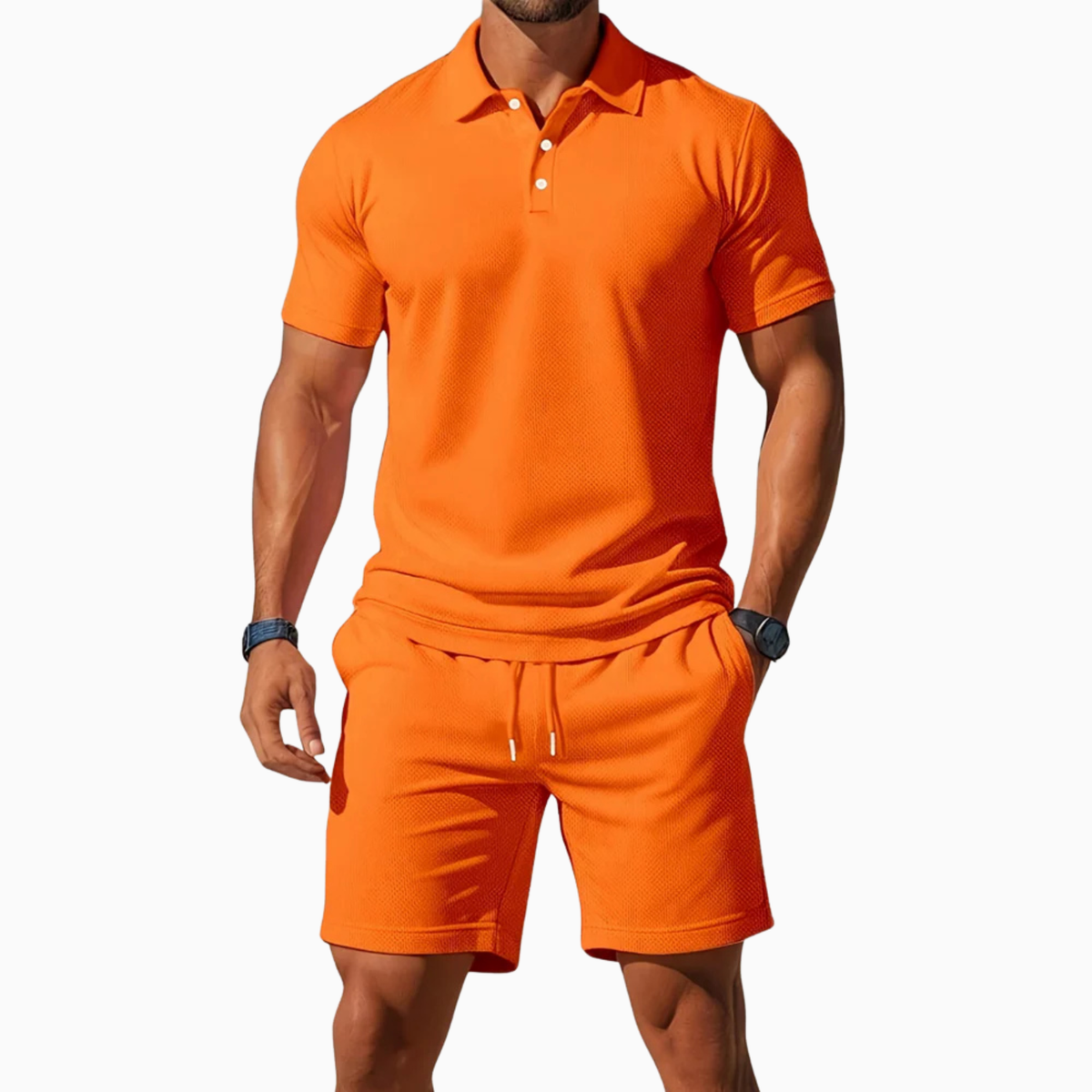 Men's Short Sleeve Polo Shirt and Shorts Set